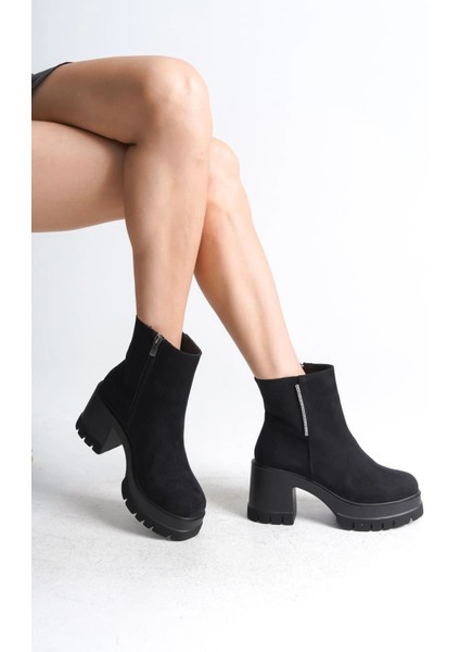 Lısse Fermuarlı Ortopedik Taban Kalın Topuklu Süet Kadın Bot Sst - Siyah fiyatları