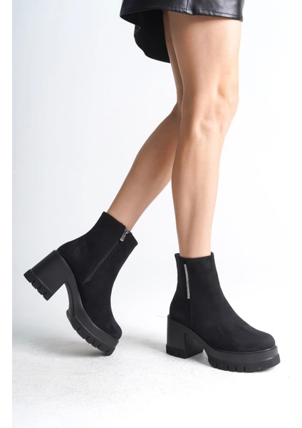 Lısse Fermuarlı Ortopedik Taban Kalın Topuklu Süet Kadın Bot Sst - Siyah fırsatları