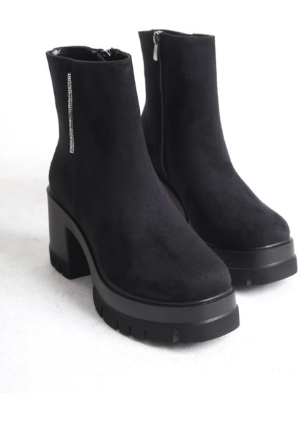 Lısse Fermuarlı Ortopedik Taban Kalın Topuklu Süet Kadın Bot Sst - Siyah indirimleri