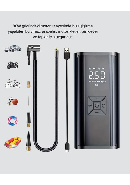Drnds Taşınabilir 80W Kablosuz Lastik Şişirme Pompası Dijital Ekranlı fırsatları