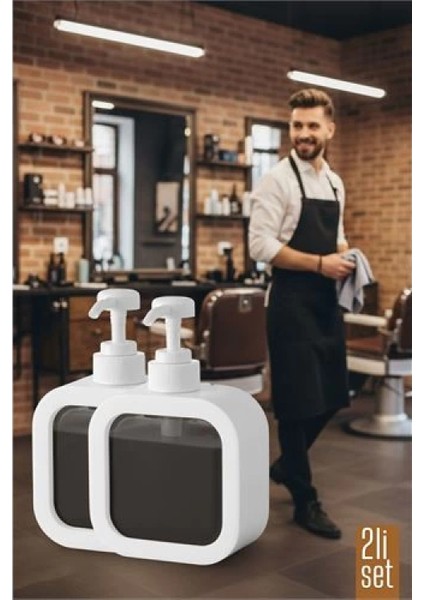 2 Li Berber Sabunluğu – Modern Pompalı Dispenser | Sıvı Sabun, Şampuan, Losyon Için 300 ml