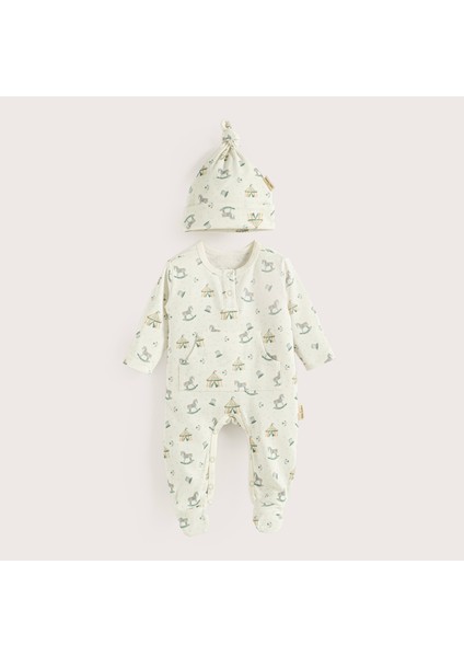 Cute Cırcus Kese Içi Tulum Şapka Set Ekru