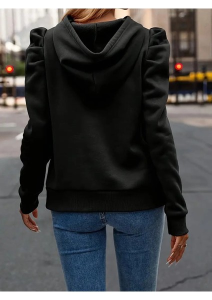 Kadın Uzun Kollu Kapşonlu Bağcıklı Kollarda Büzgü Detaylı Iki Iplik Bluz fiyatları