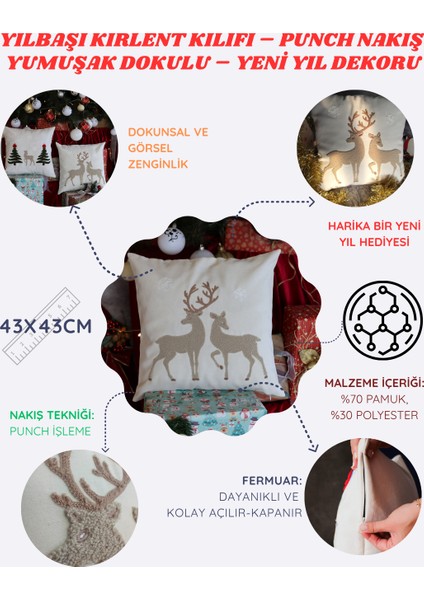 Yılbaşına Özel Tasarlanmış Geyikli Punch Kırlent Kılıfı fiyatları