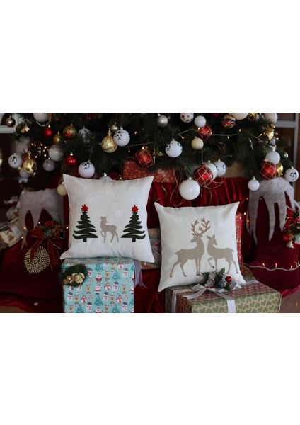 Yılbaşına Özel Tasarlanmış Geyikli Punch Kırlent Kılıfı