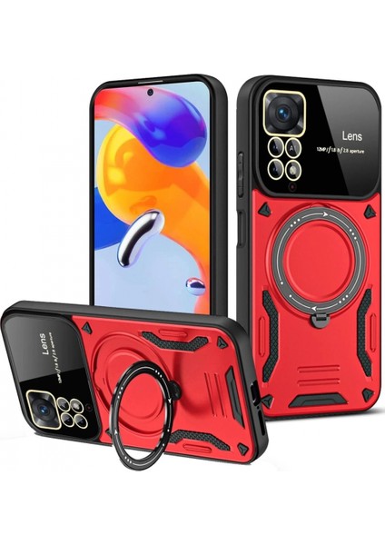 Xiaomi Redmi Note 12 Pro 4g Kılıf Joy Lens Standlı Kapak - Kırmızı (K95)