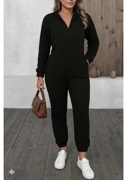 Kadın Uzun Kollu Kapüşonlu Tavşan Kulak Detaylı Peluş Tulum modelleri