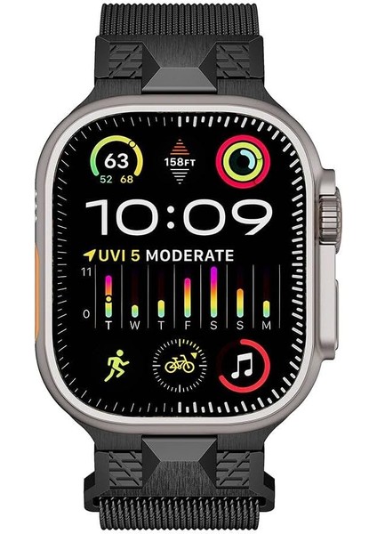 Ile Uyumlu Ultra 49MM KRD-107 Metal Hasır Kordon Siyah