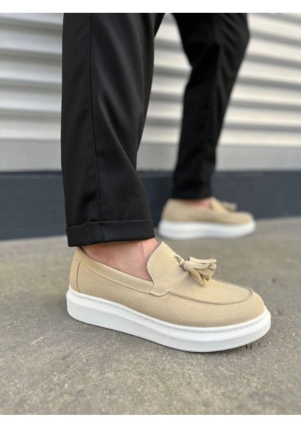JY154 Blaze Bağcıksız Püsküllü Süet Erkek Günlük Spor Klasik Ayakkabı Sbt - Krem