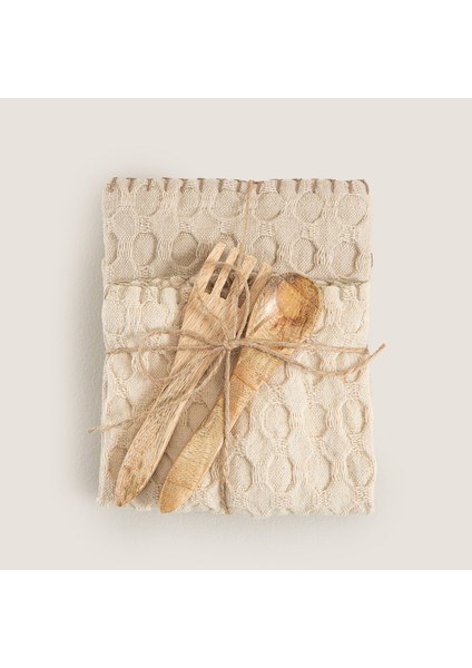 Destını Mutfak Havlusu ve Çatal Kaşık Seti Natural