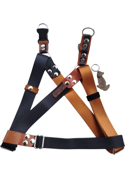 Köpek Göğüs Tasması Orta ve Büyük Irk Ayarlamalı Kolon Kordon Siyah ve Bakır