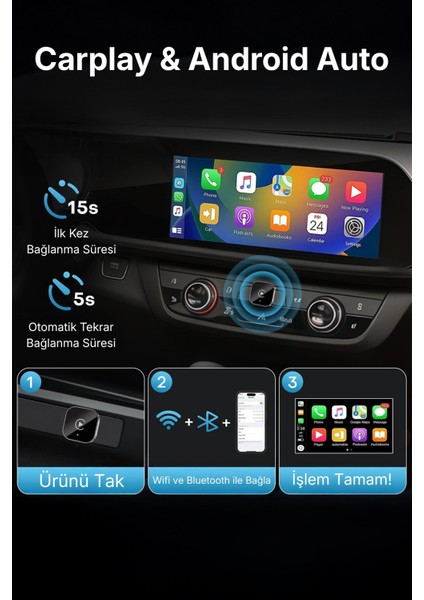 Kablosuz Android Auto ve CarPlay Adaptörü Apple ve Android Cihazlar ile Uyumlu modelleri