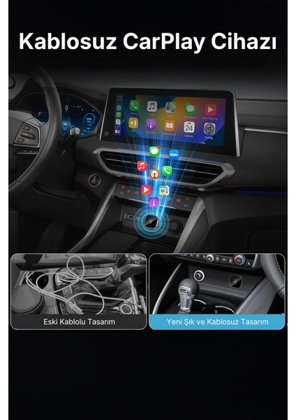Kablosuz Android Auto ve CarPlay Adaptörü Apple ve Android Cihazlar ile Uyumlu indirimleri