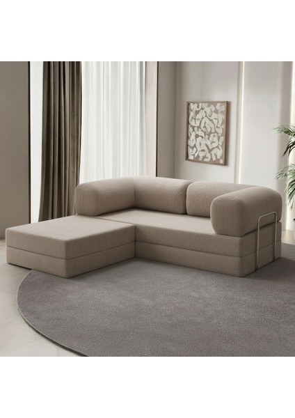 Yıkanır Silinir Pratik Kanepe 100X200 ve 100X100 Puf | Fitilli Kadife Kumaş Yer Yatağı & Koltuk