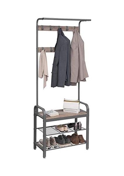 , Koltuklu, 9 Askılı Askısı, Bank, 2 Raf, 183 cm Yüksekliğinde, Endüstriyel Tasarım, Grej Gri, HSR40MG fiyatları