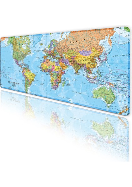 Dünya Haritası Görünümülü Oyun Gaming Klavye Mouse Pad Kaymaz Taban Kenarları Dikişli Masa Matı 70X30 cm fiyatları