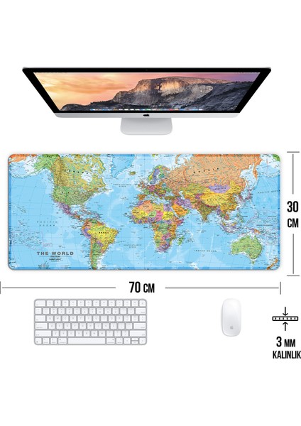 Dünya Haritası Görünümülü Oyun Gaming Klavye Mouse Pad Kaymaz Taban Kenarları Dikişli Masa Matı 70X30 cm modelleri