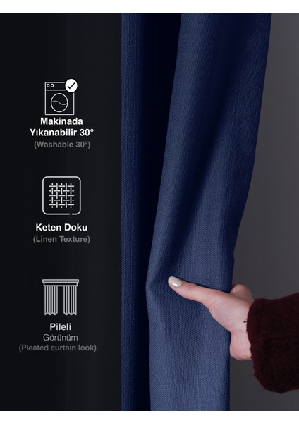 1/2 Pileli Keten Dokulu Lacivert Modern Fon Perde – Ütü Gerektirmez fırsatları