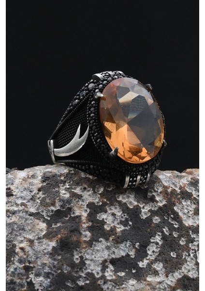 Zultanit Taşlı Hz. Ali Zülfikar Figürlü 925 Ayar Gümüş Erkek Yüzük 902356