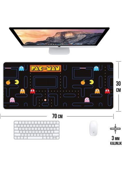 Pac-Man Görünümülü Oyun Gaming Klavye Mouse Pad Kaymaz Taban Kenarları Dikişli Masa Matı 70X30 cm fiyatları