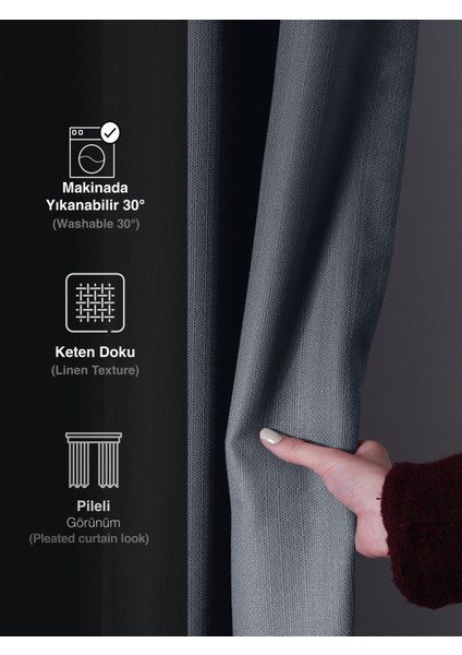 1/2 Pileli Keten Dokulu Koyu Indigo Modern Fon Perde – Ütü Gerektirmez fırsatları
