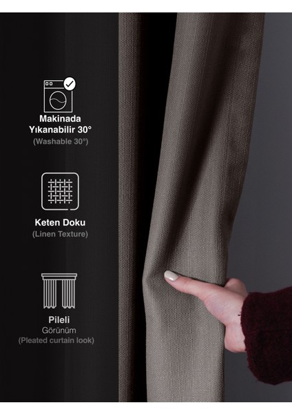 1/2 Pileli Keten Dokulu Gri Modern Fon Perde – Ütü Gerektirmez fırsatları