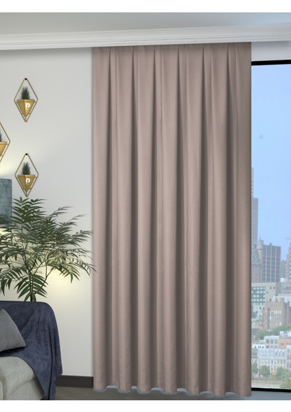 1/2 Pileli Keten Dokulu Taş Rengi Modern Fon Perde – Ütü Gerektirmez