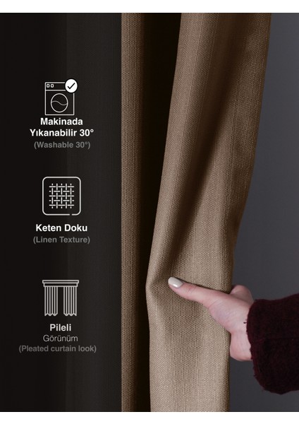 1/2 Pileli Keten Dokulu Bej Modern Fon Perde – Ütü Gerektirmez fırsatları
