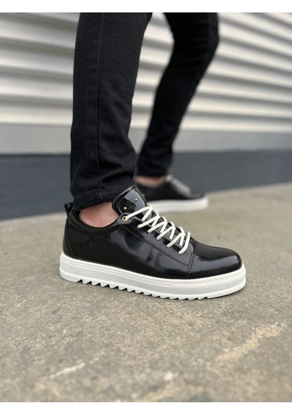JY152 Cool Bağcıklı Rugan Erkek Günlük Spor Klasik Ayakkabı Rbt - Siyah