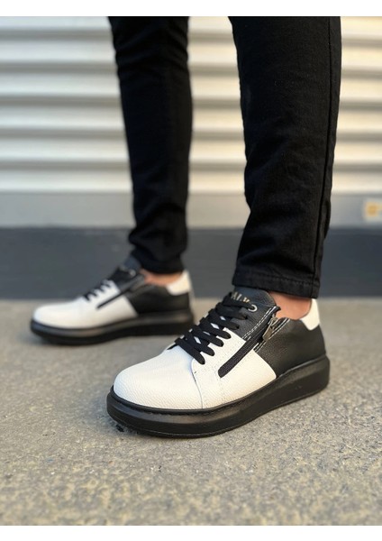 JY155 Warrior Bağcıklı ve Fermuarlı Cilt Erkek Günlük Sneaker Ayakkabı Cst - Siyah/beyaz fiyatları