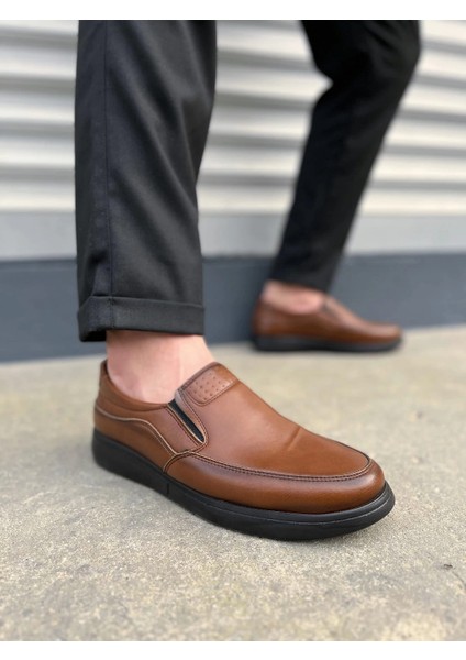 JY0410 Classique Bağcıksız Cilt Erkek Günlük Klasik Ayakkabı Cst - Kahverengi