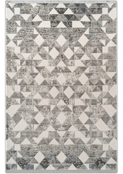 Estefan Loni Bej Gri Modern Geometik Desenli Halı