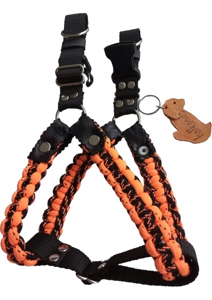 Köpek Göğüs Tasması Küçük ve Orta Irk Ayarlamalı Paracord Örgü Turuncu ve Siyah