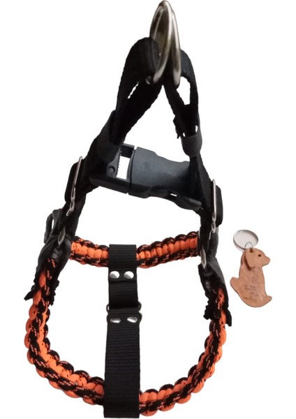 Köpek Göğüs Tasması Küçük ve Orta Irk Ayarlamalı Paracord Örgü Turuncu ve Siyah fiyatları