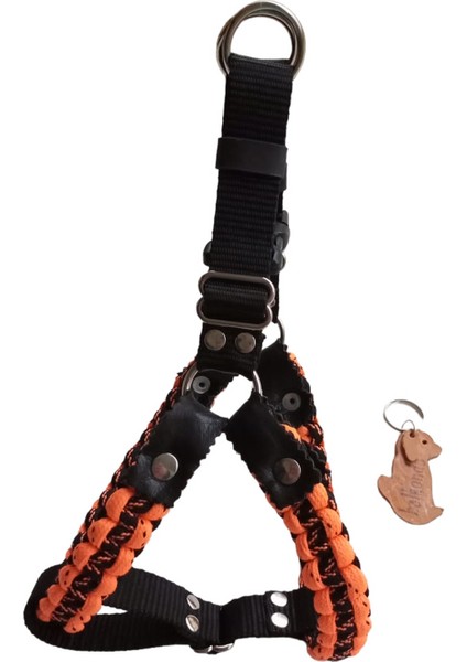 Köpek Göğüs Tasması Küçük ve Orta Irk Ayarlamalı Paracord Örgü Turuncu ve Siyah modelleri