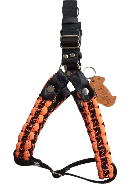 Köpek Göğüs Tasması Küçük ve Orta Irk Ayarlamalı Paracord Örgü Turuncu ve Siyah indirimleri