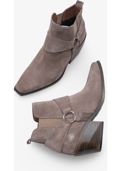 Javell Kadın Hakiki Deri Western Bot - Vizon Süet fırsatları