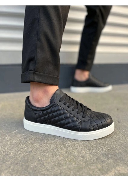 JY166 Prestige Bağcıklı Cilt Kapitone Desenli Erkek Günlük Sneaker Ayakkabı Cbt - Siyah