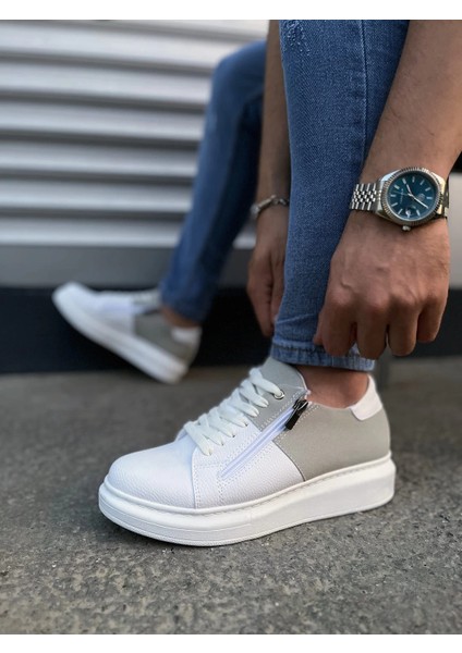 JY155 Warrior Bağcıklı ve Fermuarlı Cilt Süet Erkek Günlük Sneaker Ayakkabı Csbt - Beyaz/gri modelleri