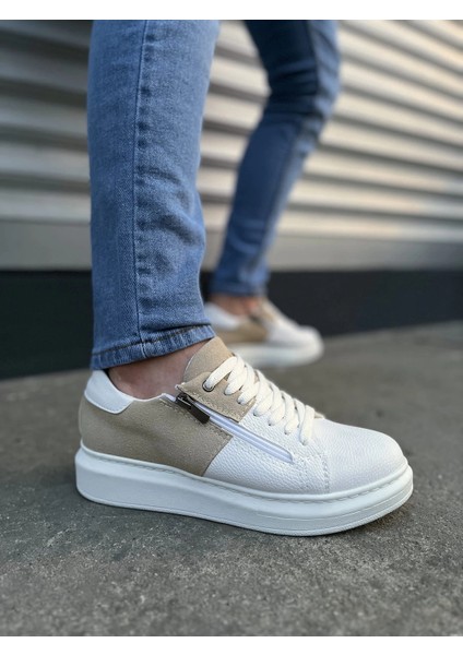 JY155 Warrior Bağcıklı ve Fermuarlı Cilt Süet Erkek Günlük Sneaker Ayakkabı Csbt - Beyaz/krem