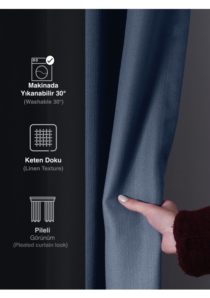 1/2 Pileli Keten Dokulu Indigo Modern Fon Perde – Ütü Gerektirmez fırsatları