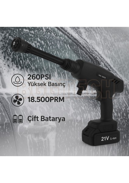 HX-3000 Kablosuz Yüksek Basınçlı Taşınabilir Araç Yıkama Makinesi 260 Psı 18.500RPM 4000MAH Çift Batarya