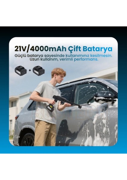 HX-3000 Kablosuz Yüksek Basınçlı Taşınabilir Araç Yıkama Makinesi 260 Psı 18.500RPM 4000MAH Çift Batarya