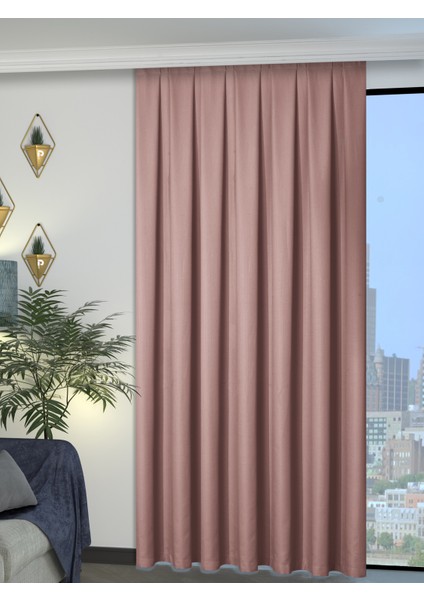 1/2 Pileli Keten Dokulu Açık Pembe Modern Fon Perde – Ütü Gerektirmez