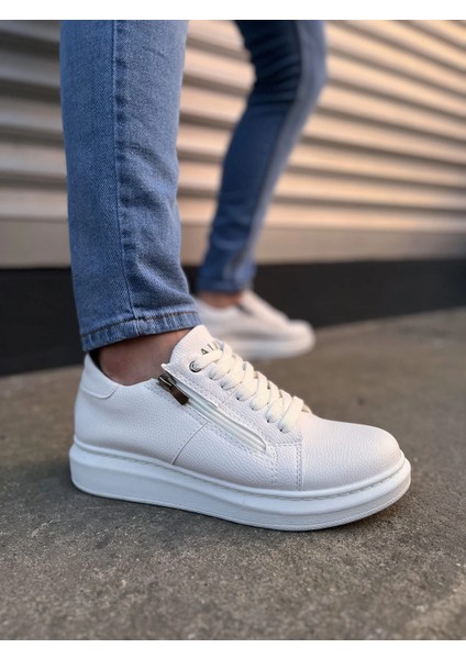 JY155 Warrior Bağcıklı ve Fermuarlı Cilt Erkek Günlük Sneaker Ayakkabı Cbt - Beyaz