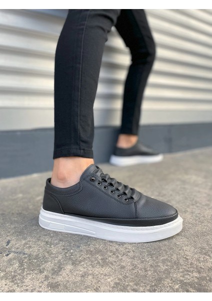 JY0535 Prime Bağcıklı Cilt Erkek Günlük Sneaker Ayakkabı Cbt - Siyah