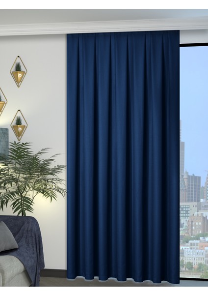 1/2 Pileli Keten Dokulu Lacivert Modern Fon Perde – Ütü Gerektirmez