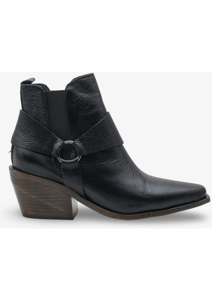 Javell Kadın Hakiki Deri Western Bot - Siyah