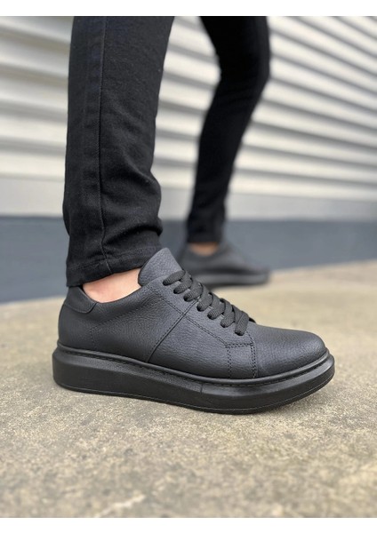 JY151 Boost Bağcıklı Cilt Erkek Günlük Sneaker Ayakkabı Cst - Siyah