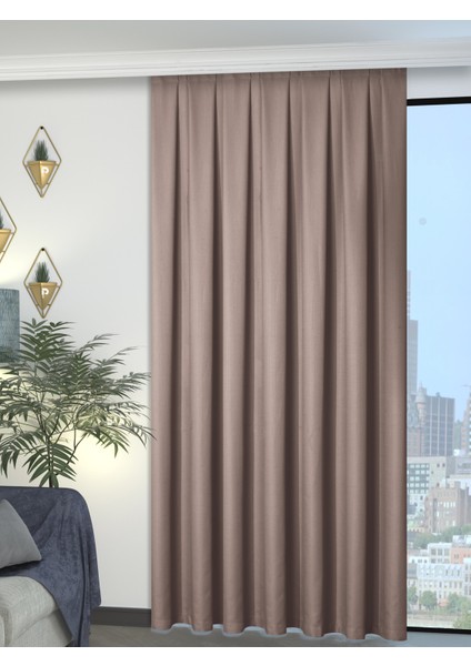 1/2 Pileli Keten Dokulu Bej Modern Fon Perde – Ütü Gerektirmez